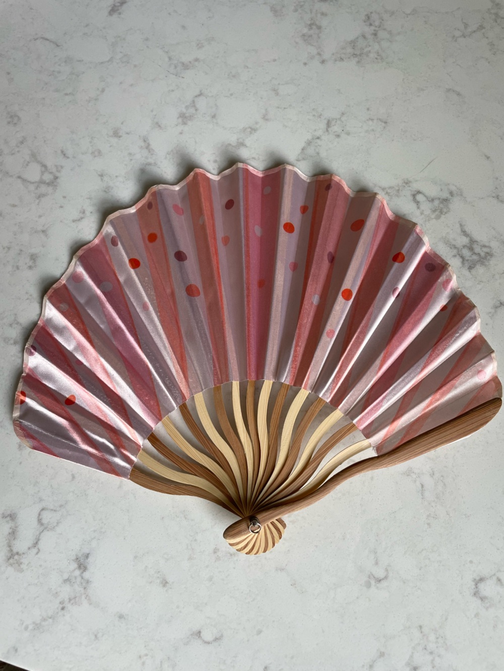 Pink Polka Dot Folding Hand Fan